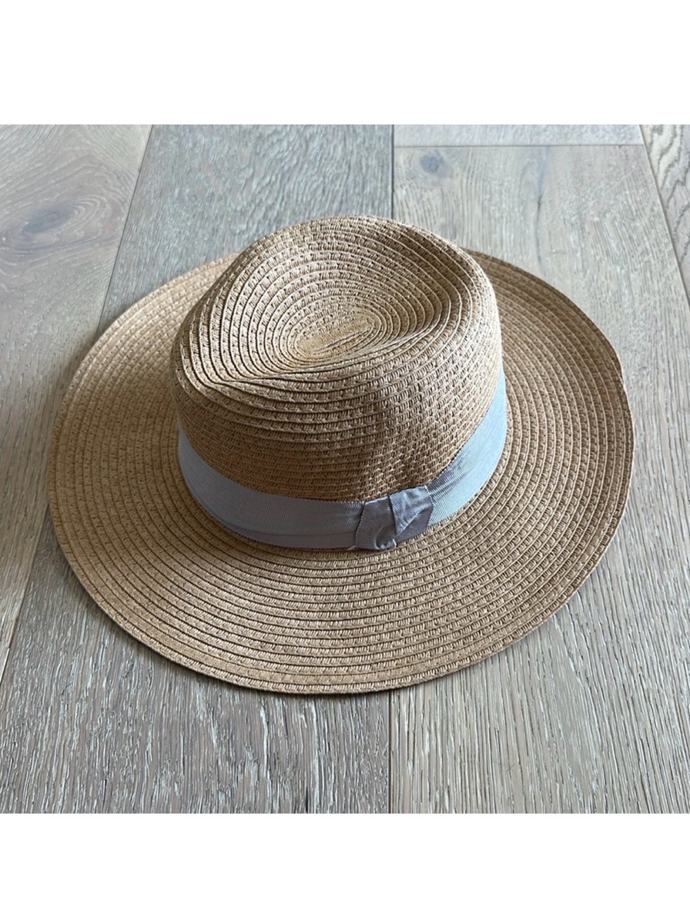 H&M Straw Hat Fedora with Blue Ribbon
